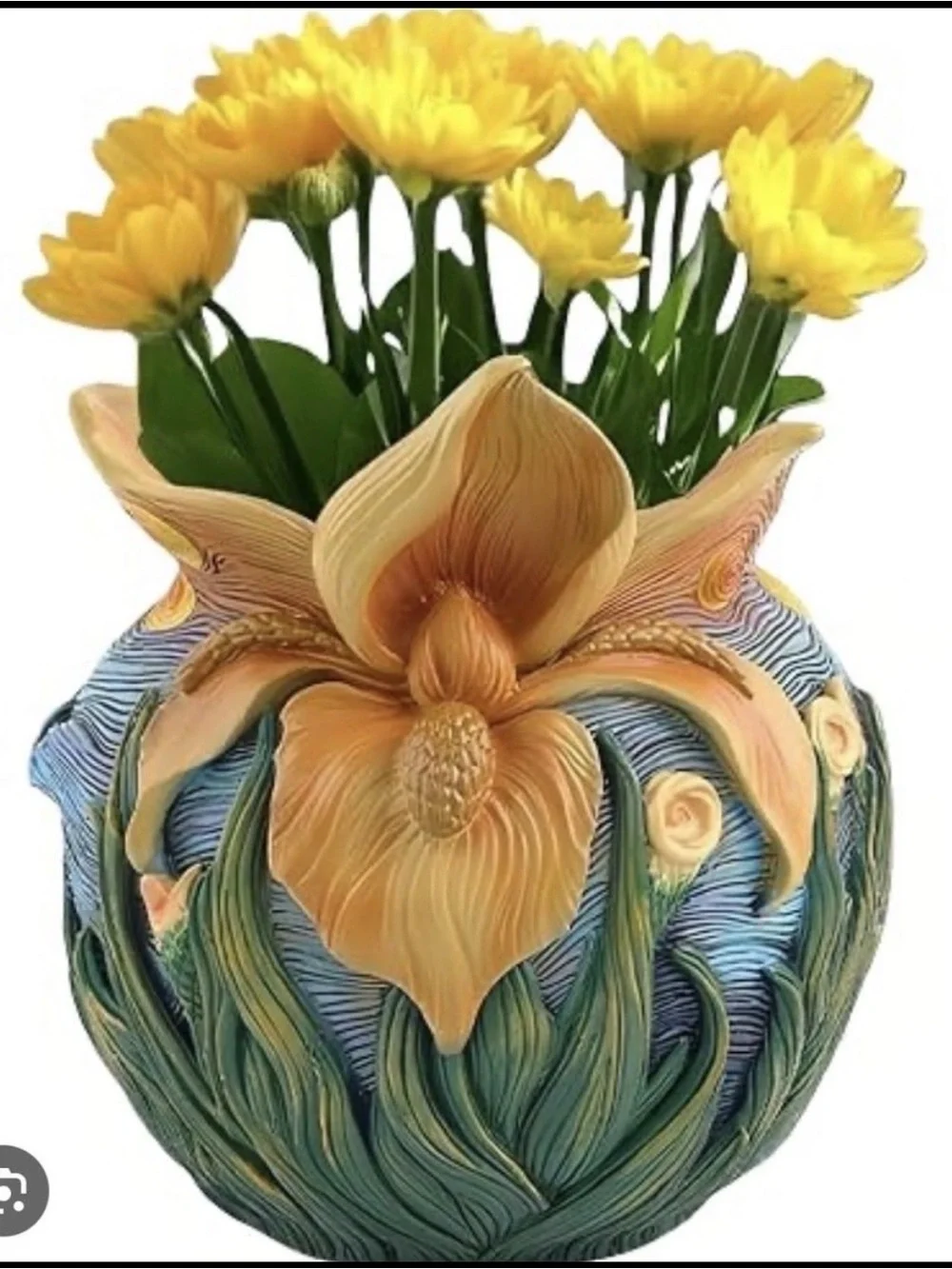 Decorative Yellow Floral Round Vase - Home Accents With Solar Lights